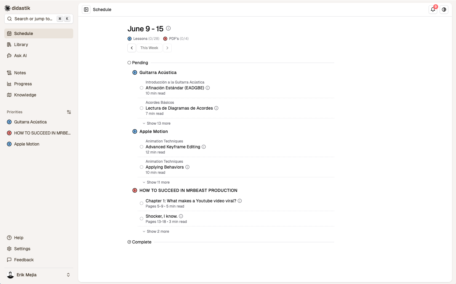 Schedule view