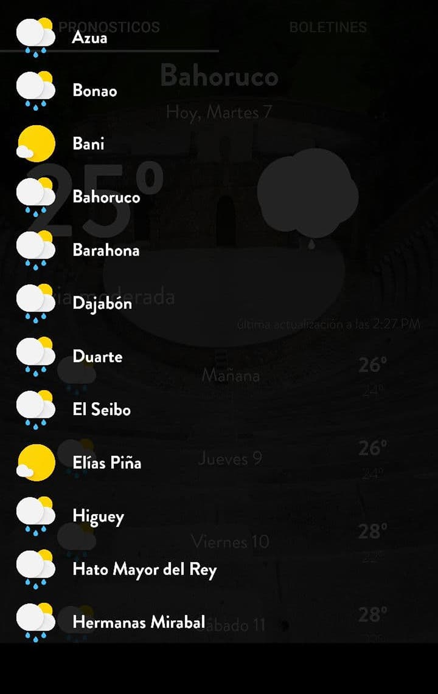Sidebar view with all cities